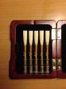 My reeds for the programme of Mozart's concerto for flute & harp, Beethoven's 5th piano concerto in January 2014. (Winfield bronze staples with Loree Rosewood Regular AK)